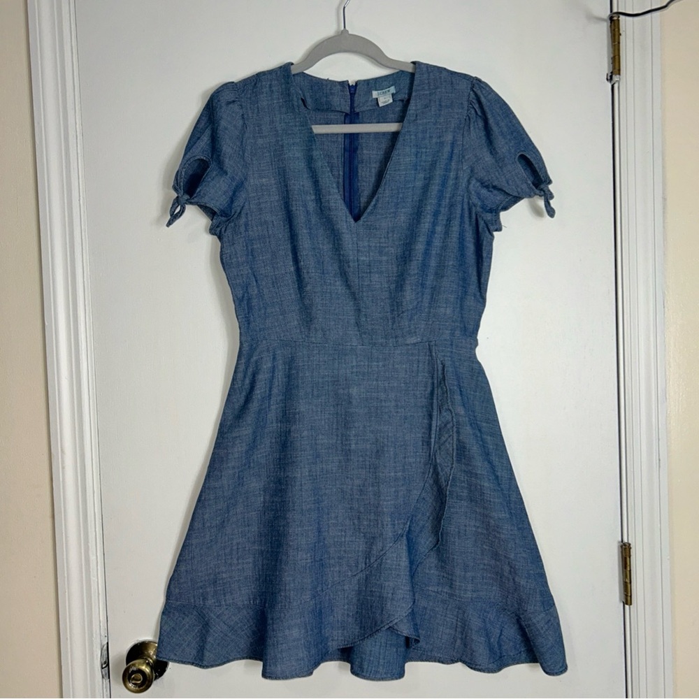 J Crew Chambray Faux Wrap Dress Size 6 - Picture 1 of 6